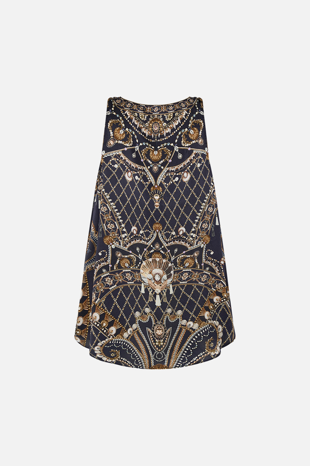 CAMILLA Gold Tank Top with Strap Bead Detail in Dance with the Duke print