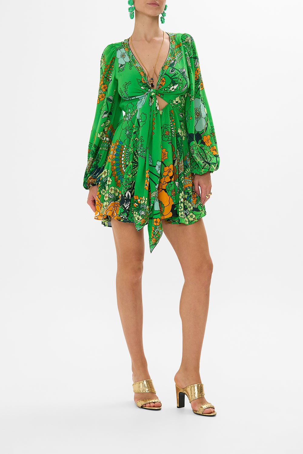 CAMILLA short wrap tie dress in Good Vibrations print.