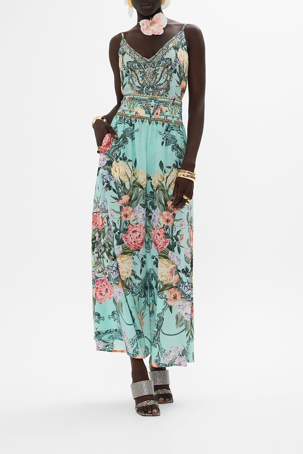 CAMILLA Floral Shirred Waist Pant in Petal Promise Land