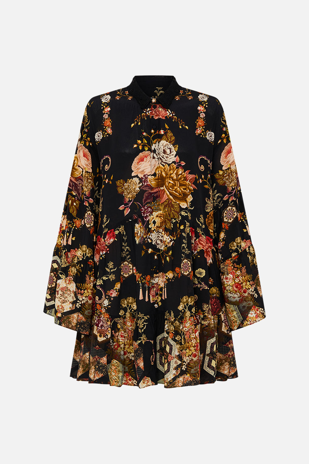 CAMILLA Floral Tiered Dress with Embroidered Collar in Stitched in Time