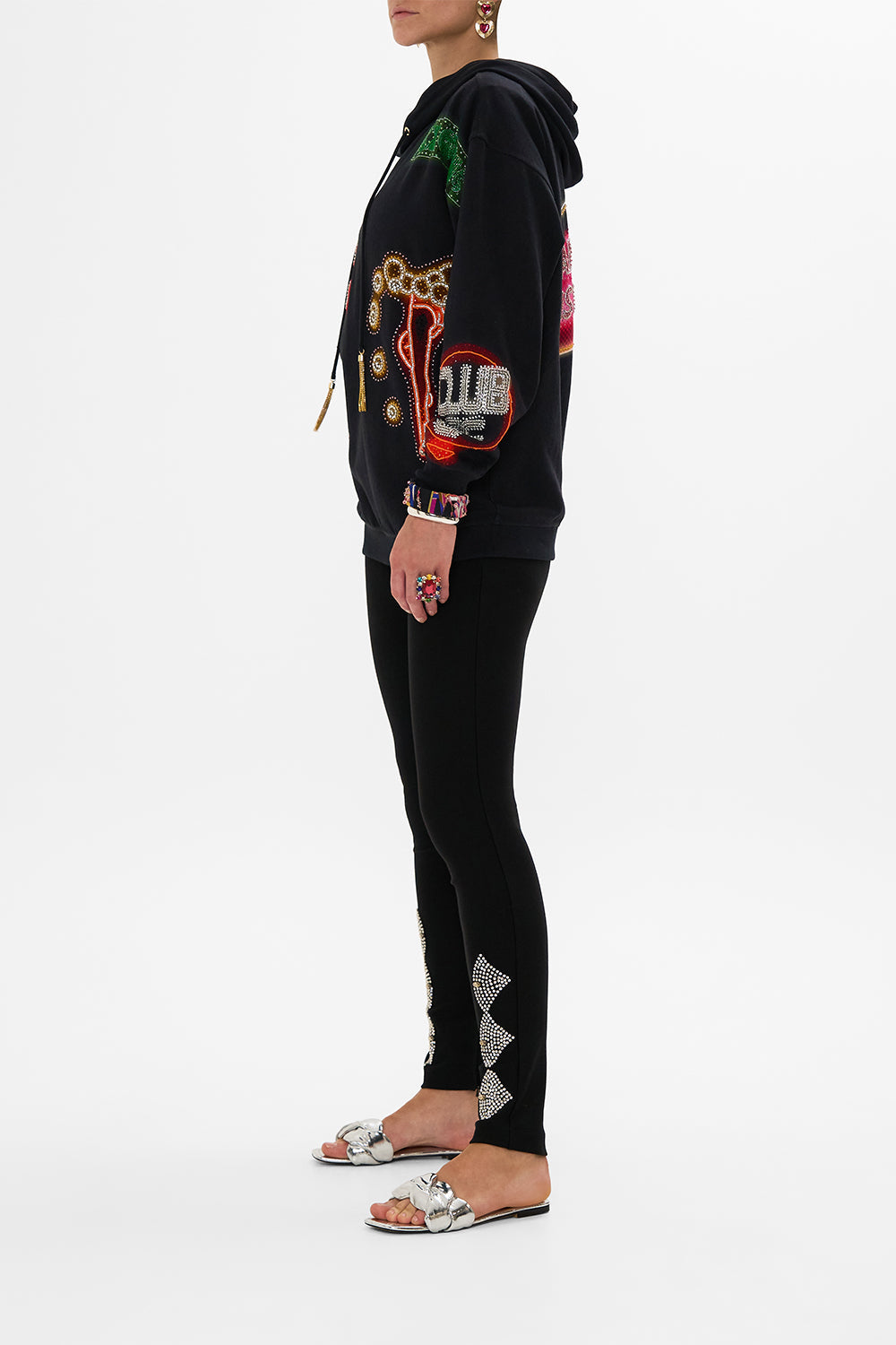 CAMILLA black hoody with pockets in Electric Loveland print.