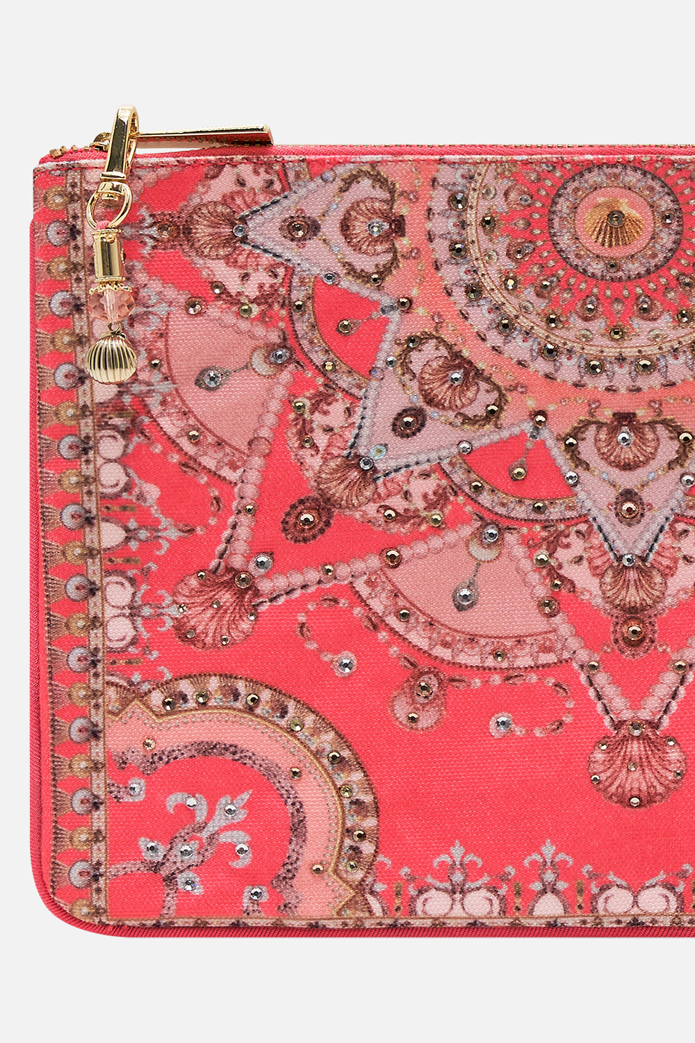 CAMILLA pink small canvas clutch in Shell Games