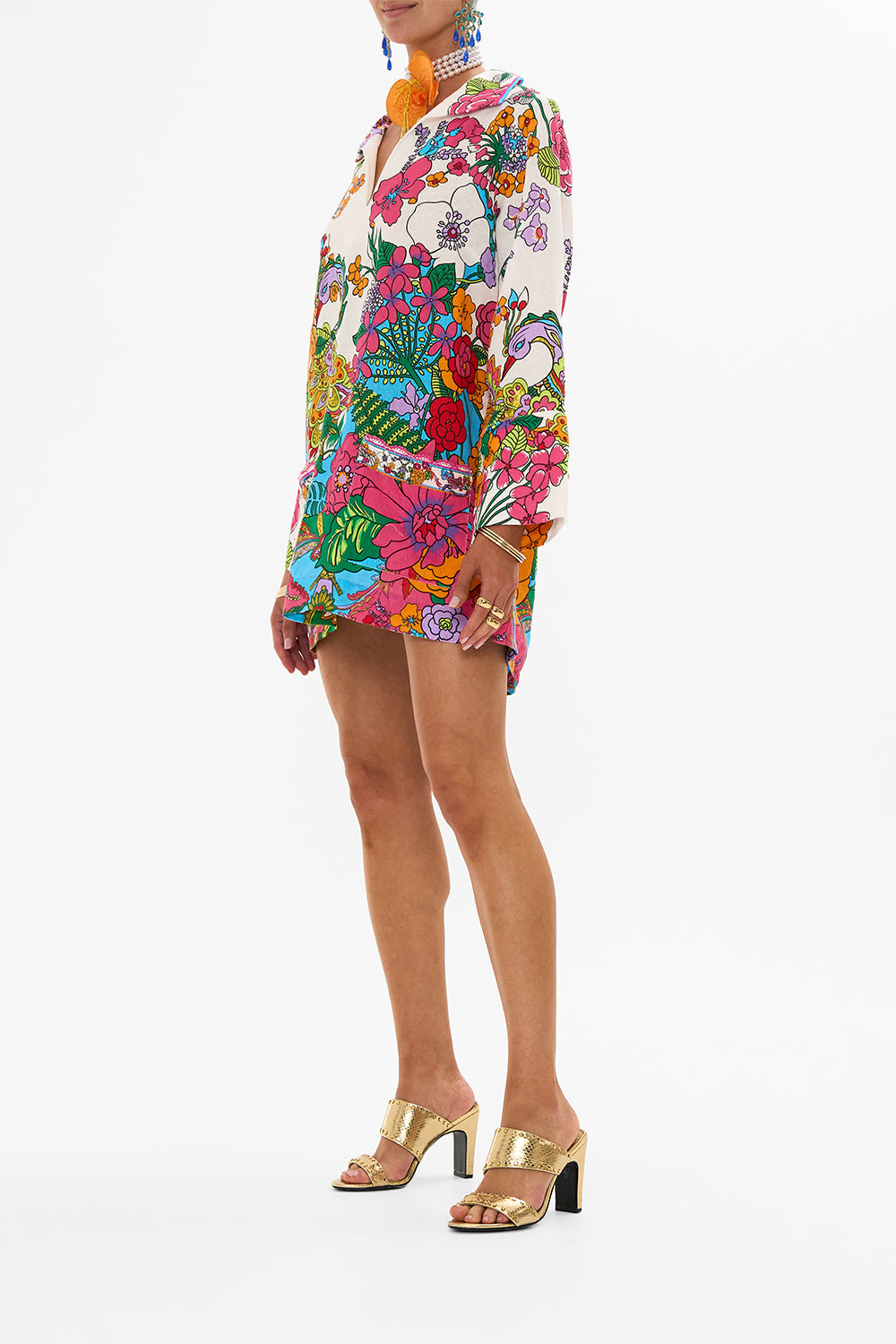 CAMILLA retro floral tunic dress in Cosmic Prairie print.