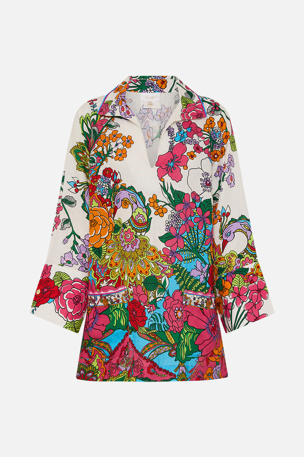 CAMILLA retro floral tunic dress in Cosmic Prairie print.