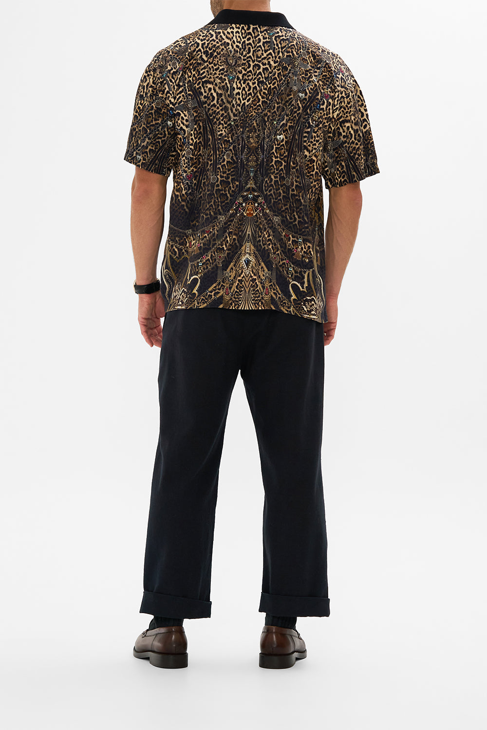 Hotel Franks by CAMILLA leopard relaxed fit woven polo shirt in Amsterglam