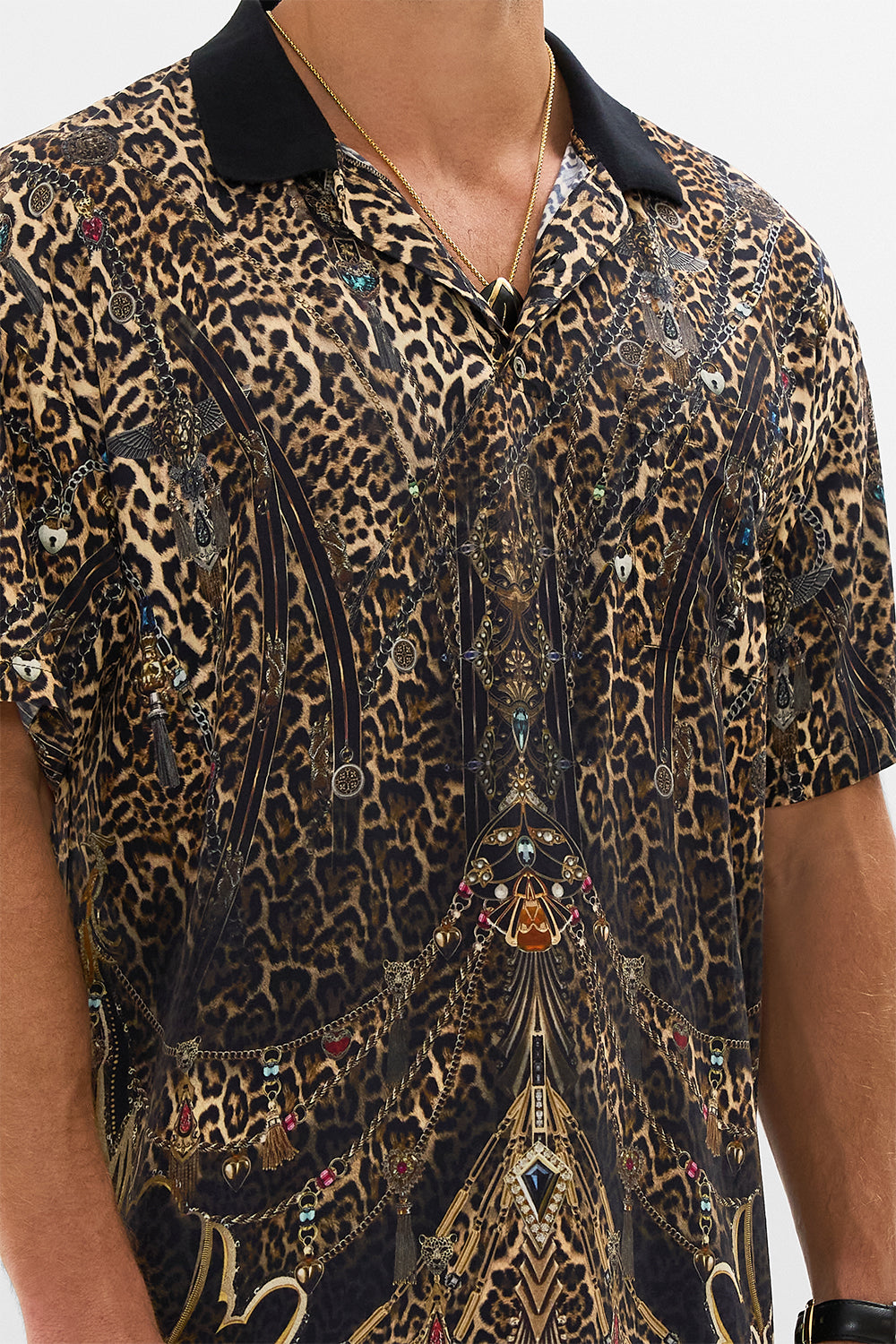 Hotel Franks by CAMILLA leopard relaxed fit woven polo shirt in Amsterglam