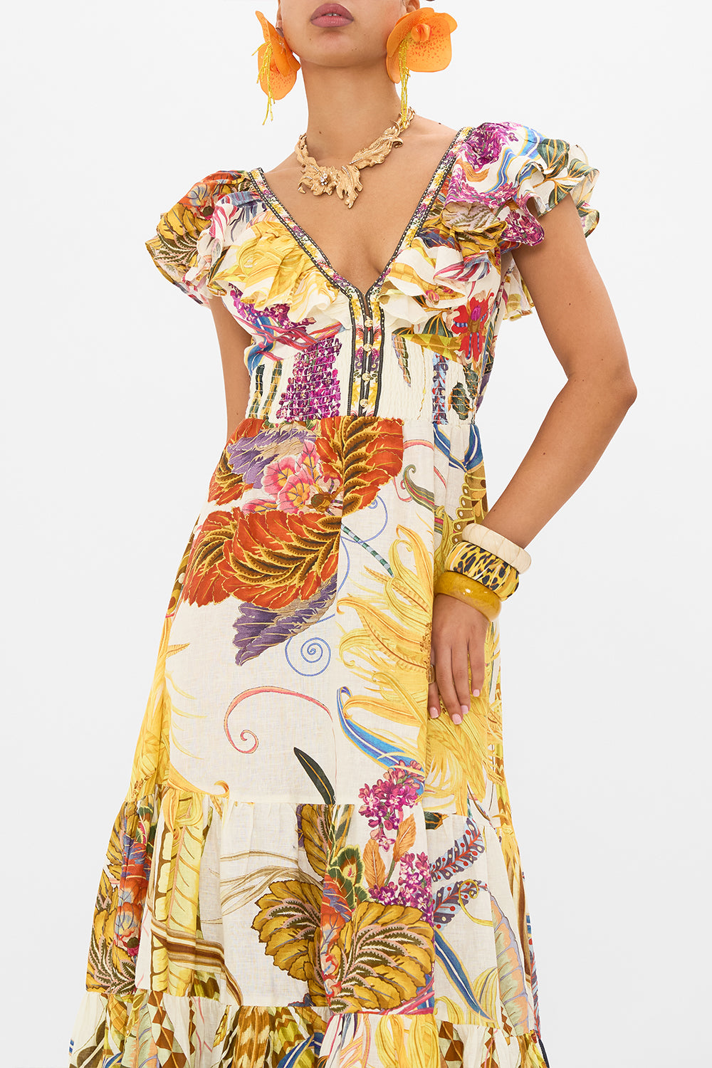 CAMILLA frill dress in Sunflowers On My Mind print