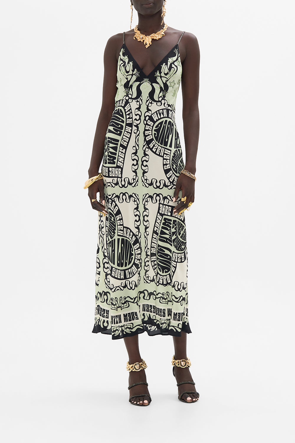 CAMILLA silk slip dress in Double Dutch print