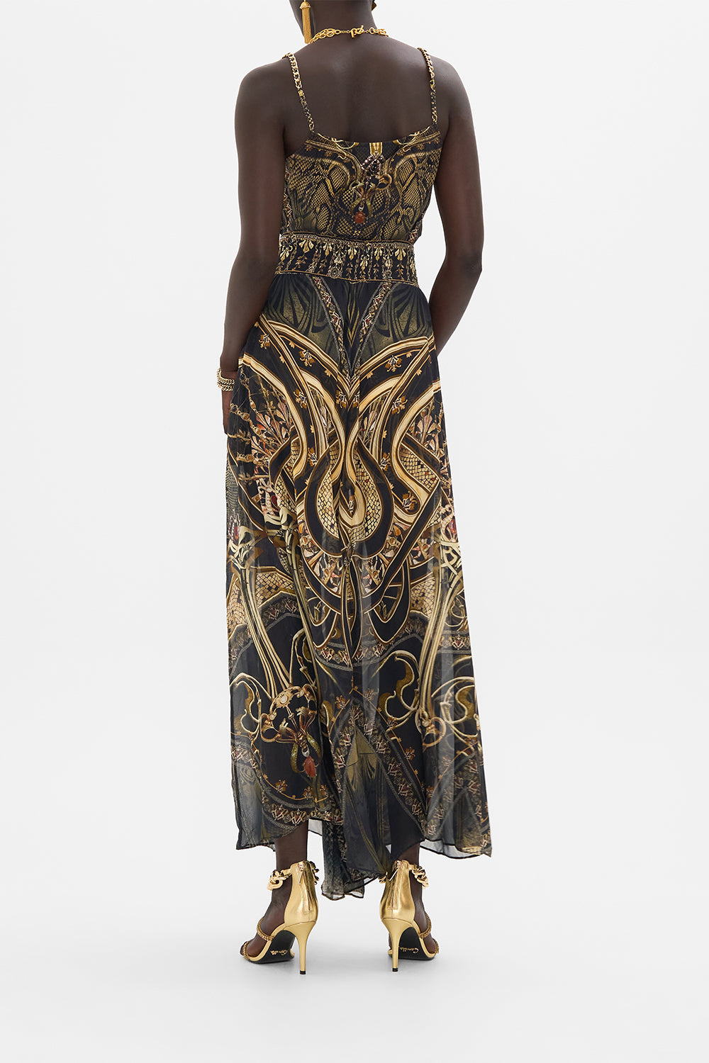 CAMILLA bias silk cami in Nouveau Noir print