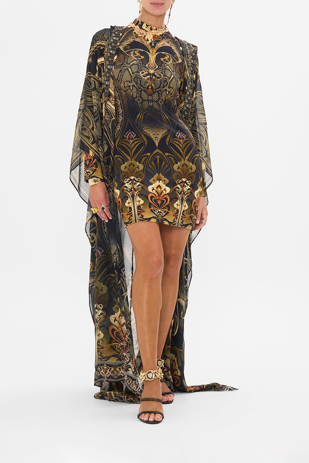 CAMILLA cut out mini dress in Nouveau Noir print