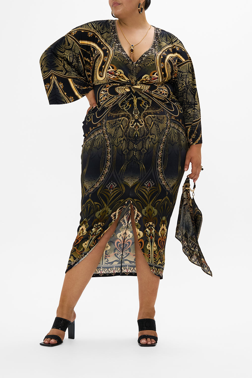 LONG SPLIT FRONT TWIST DRESS NOUVEAU NOIR