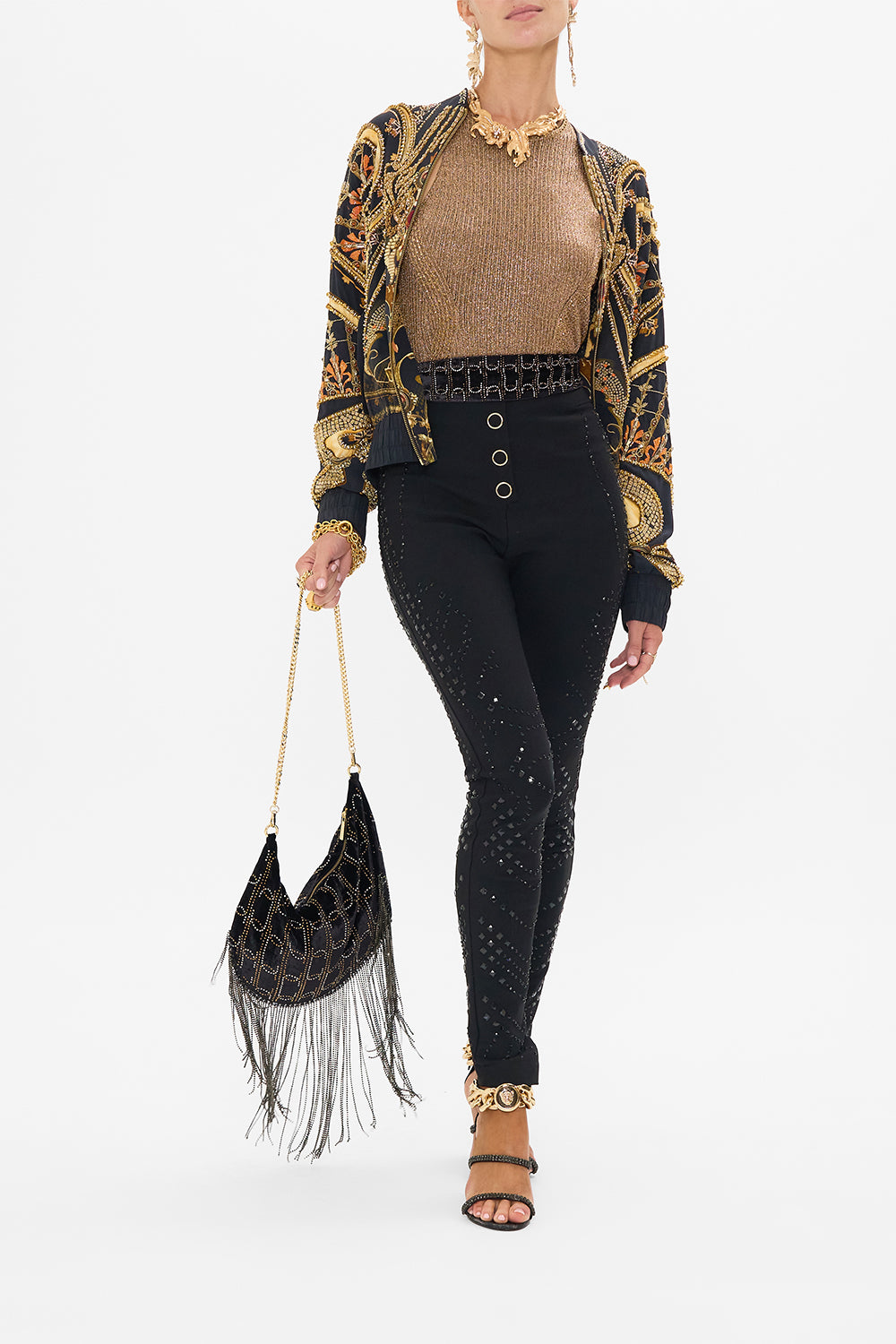 CAMILLA designer bomber jacket in Nouveau Noir print