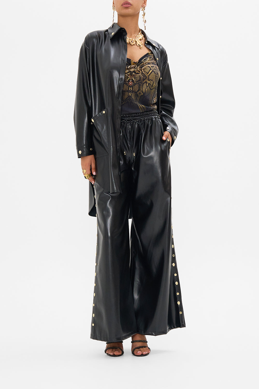 CAMILLA silk lounge pants in Nouveau Noir print