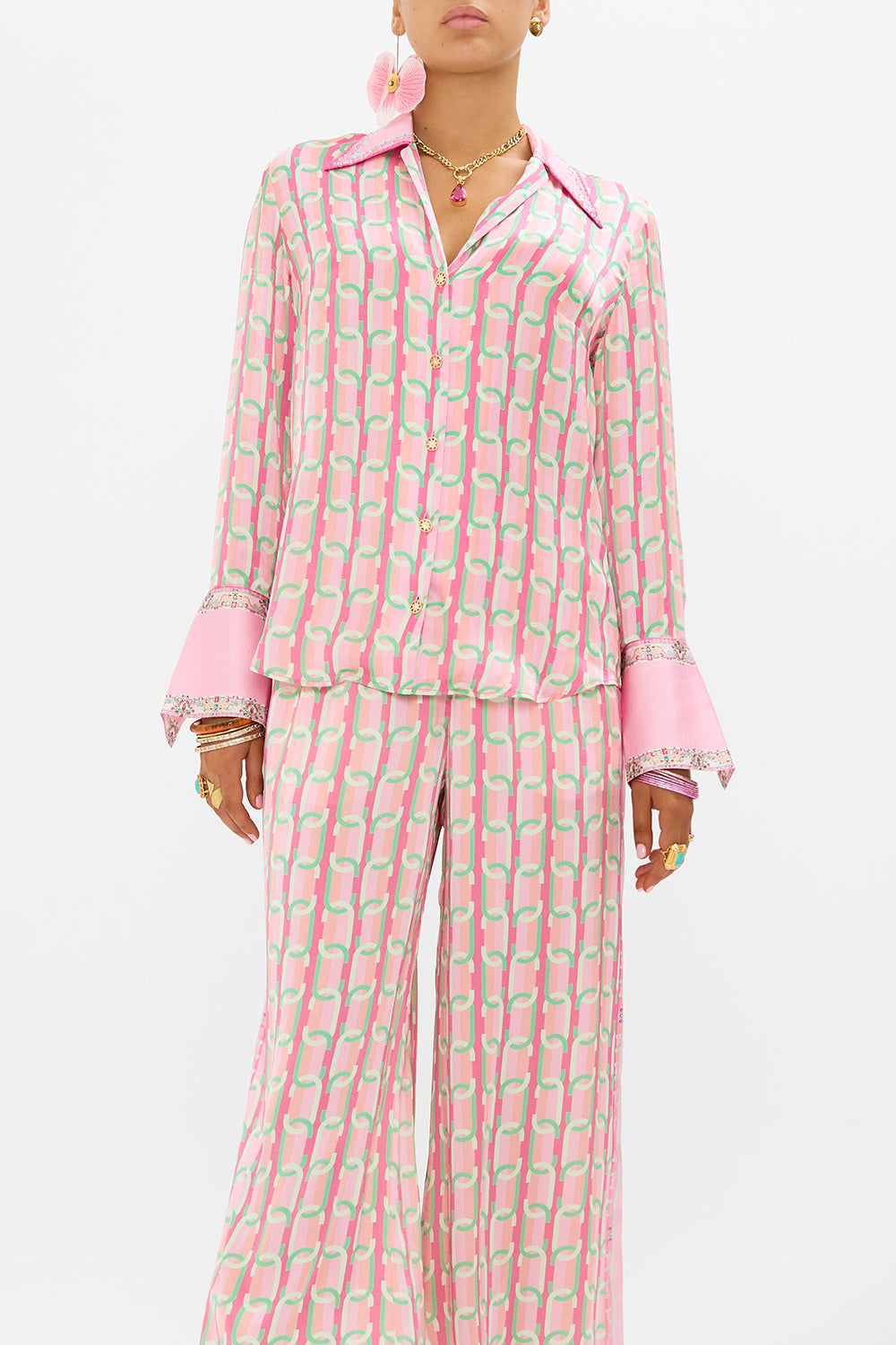 CAMILLA silk pyjama shirt in Tea With Tuchinski print