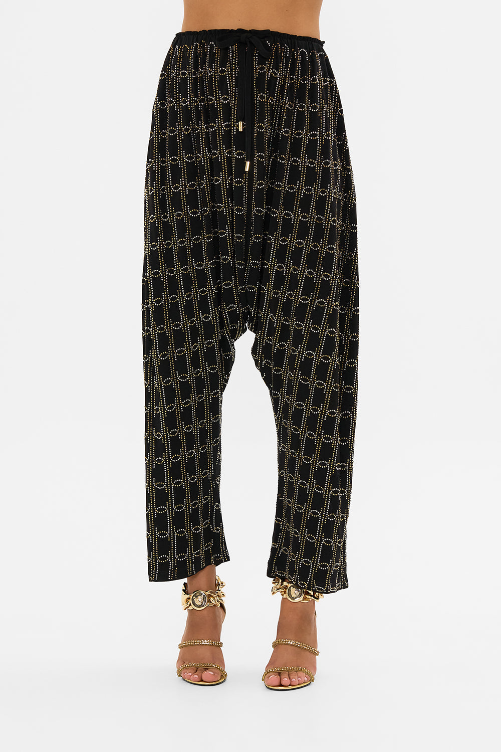 CAMILLA draped jersey pants in Film Diva print
