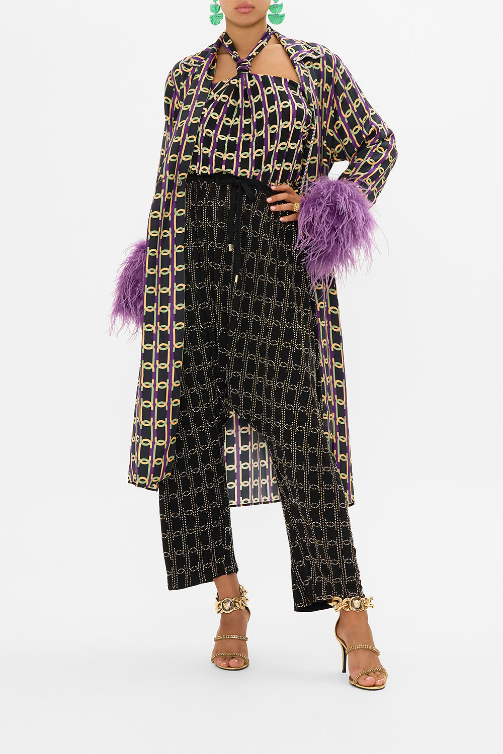 CAMILLA draped jersey pants in Film Diva print