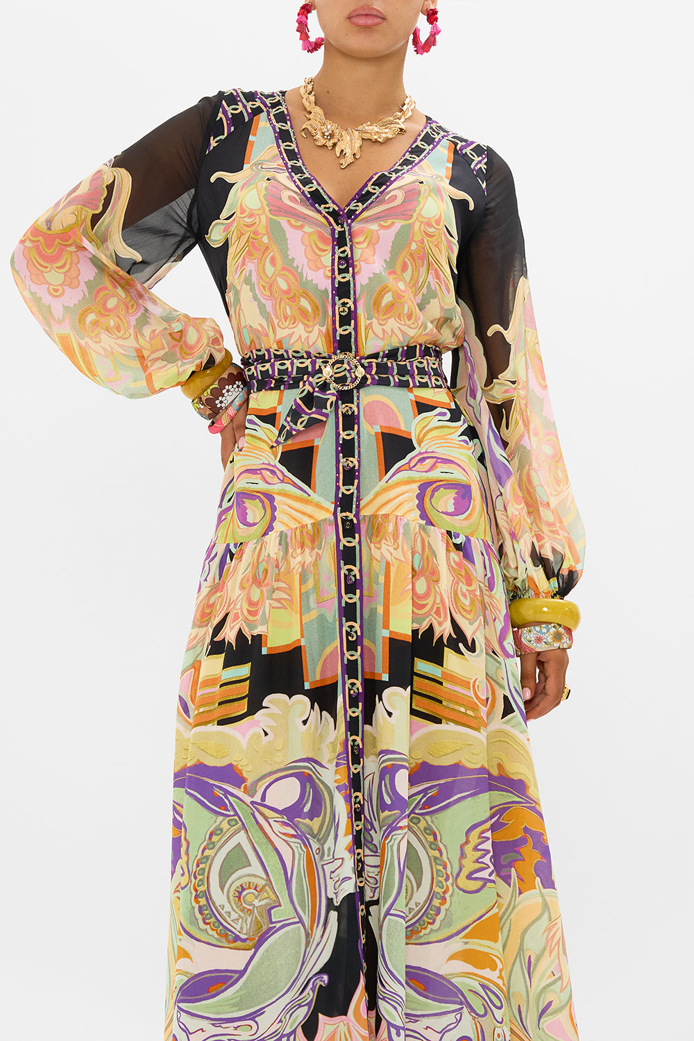 CAMILLA dress with belt in Club Cinemania print