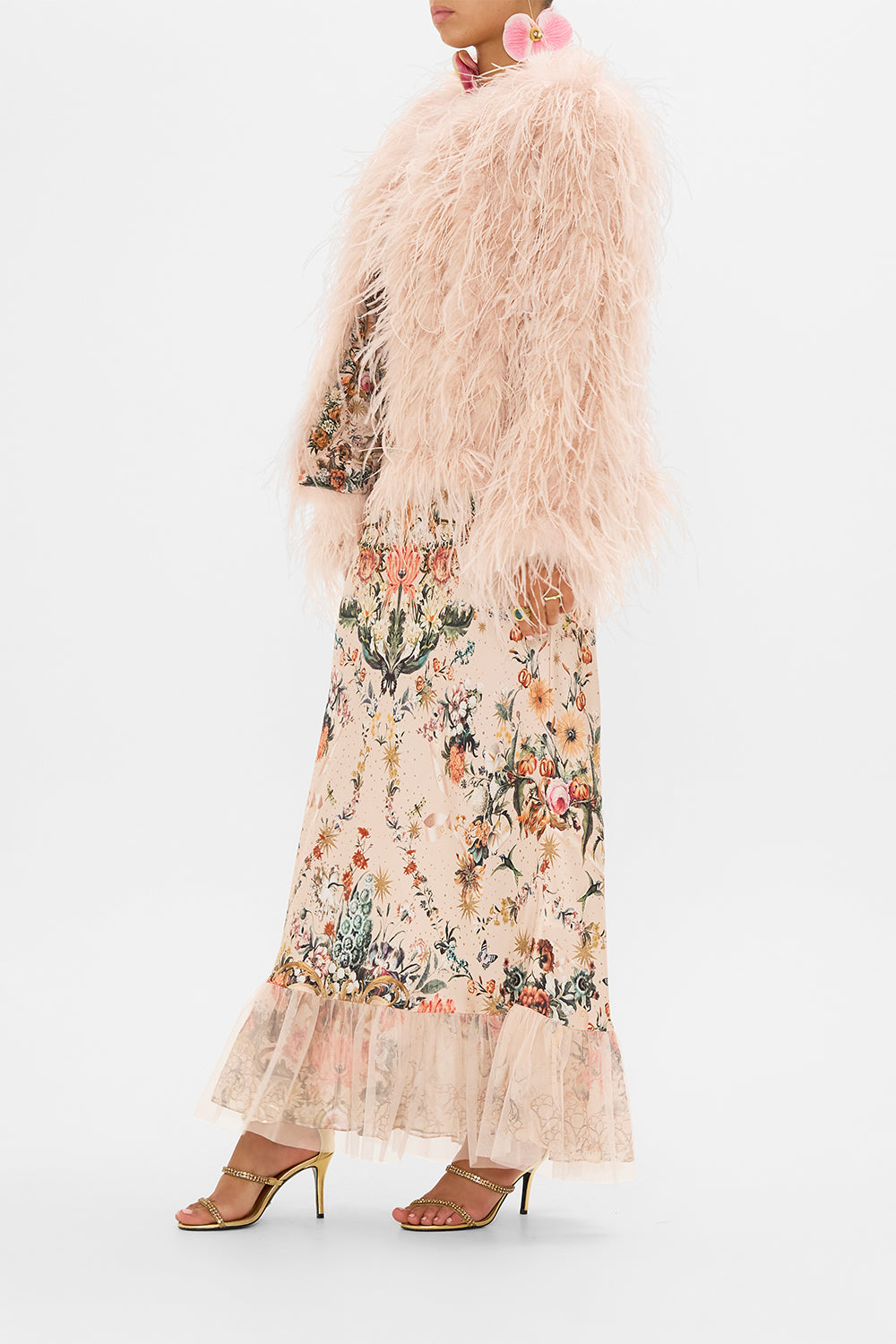 CAMILLA feather jacket in Rose Garden Revolution print