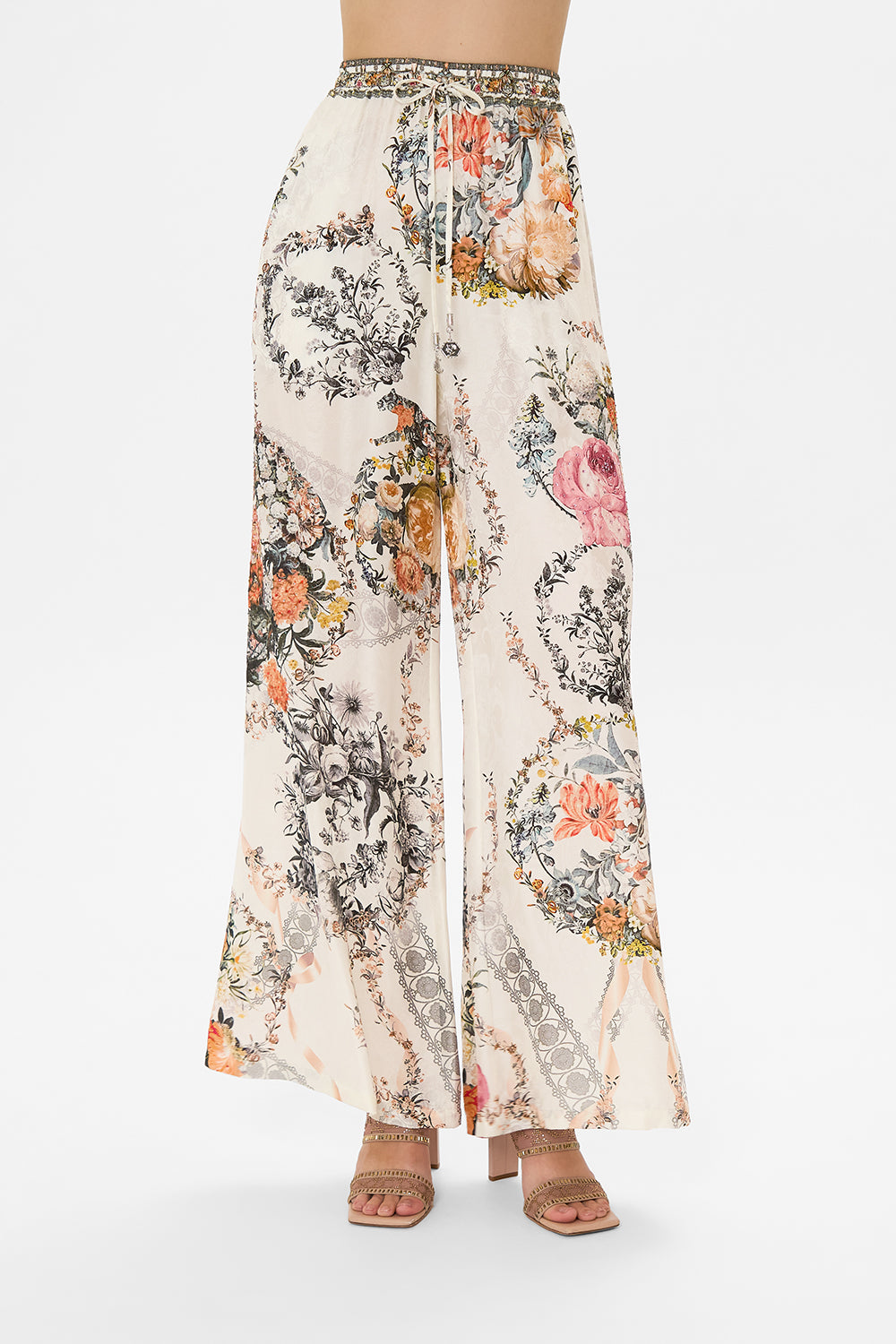 CAMILLA white silk pants in De Haar Memoirs print