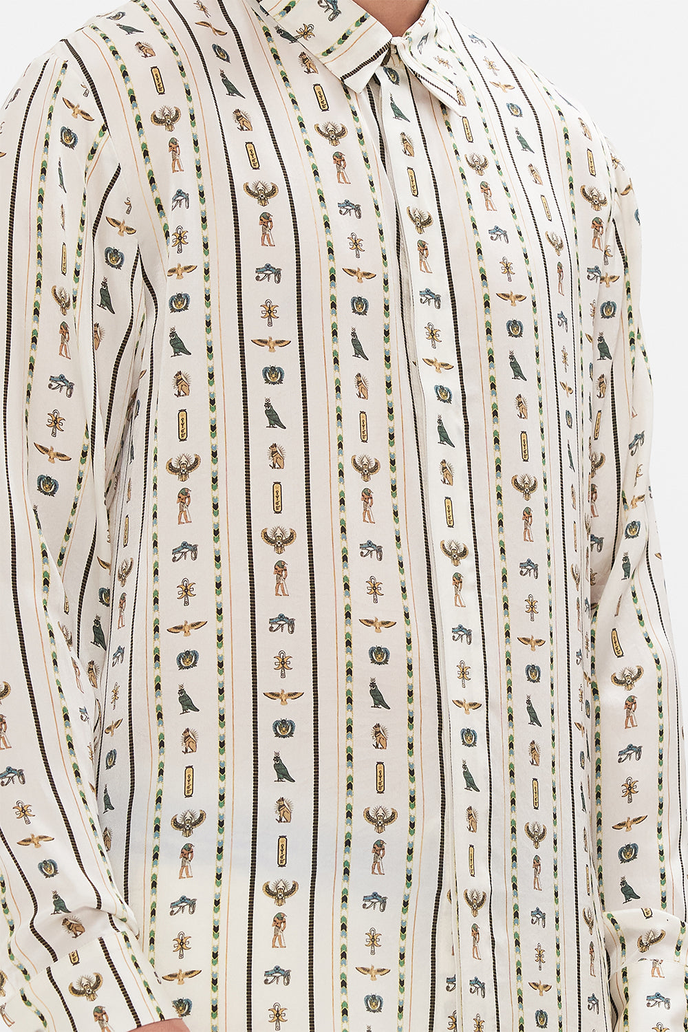 Hotel Franks By CAMILLA White Long Sleeve Hidden Placket Shirt in Valley Of The Queens print.