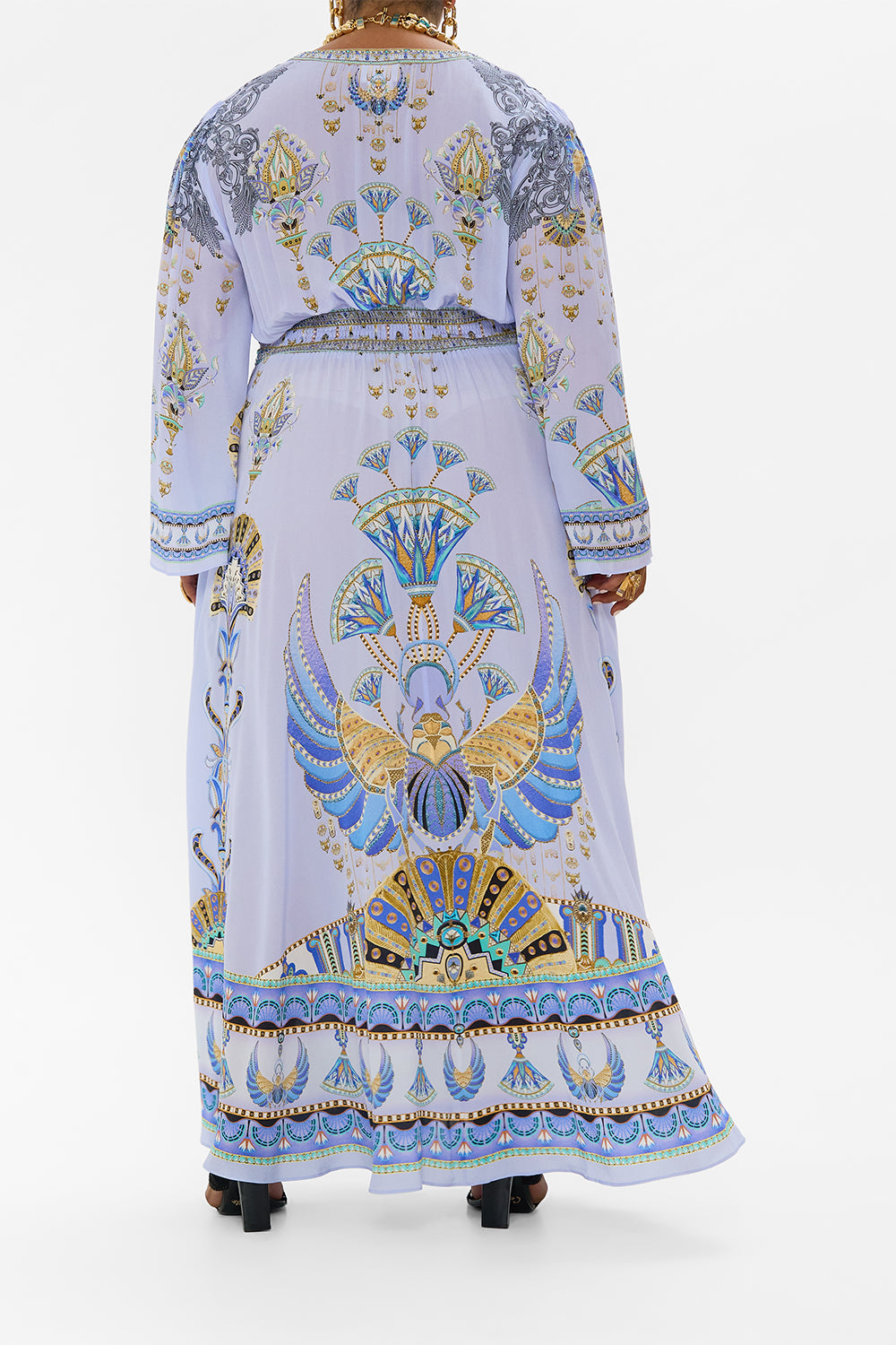 KIMONO SLEEVE DRESS WITH SHIRRING DETAIL UNDER SCARAB SKIES