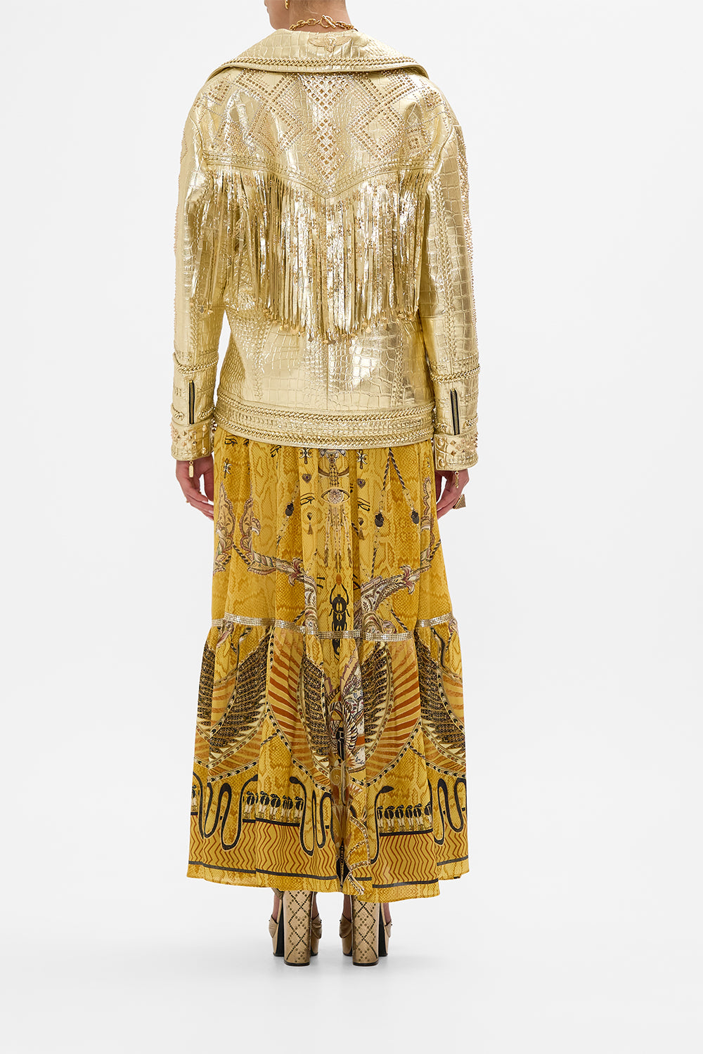 CAMILLA Oversized Leather Biker Jacket in Valley of the Kings Print