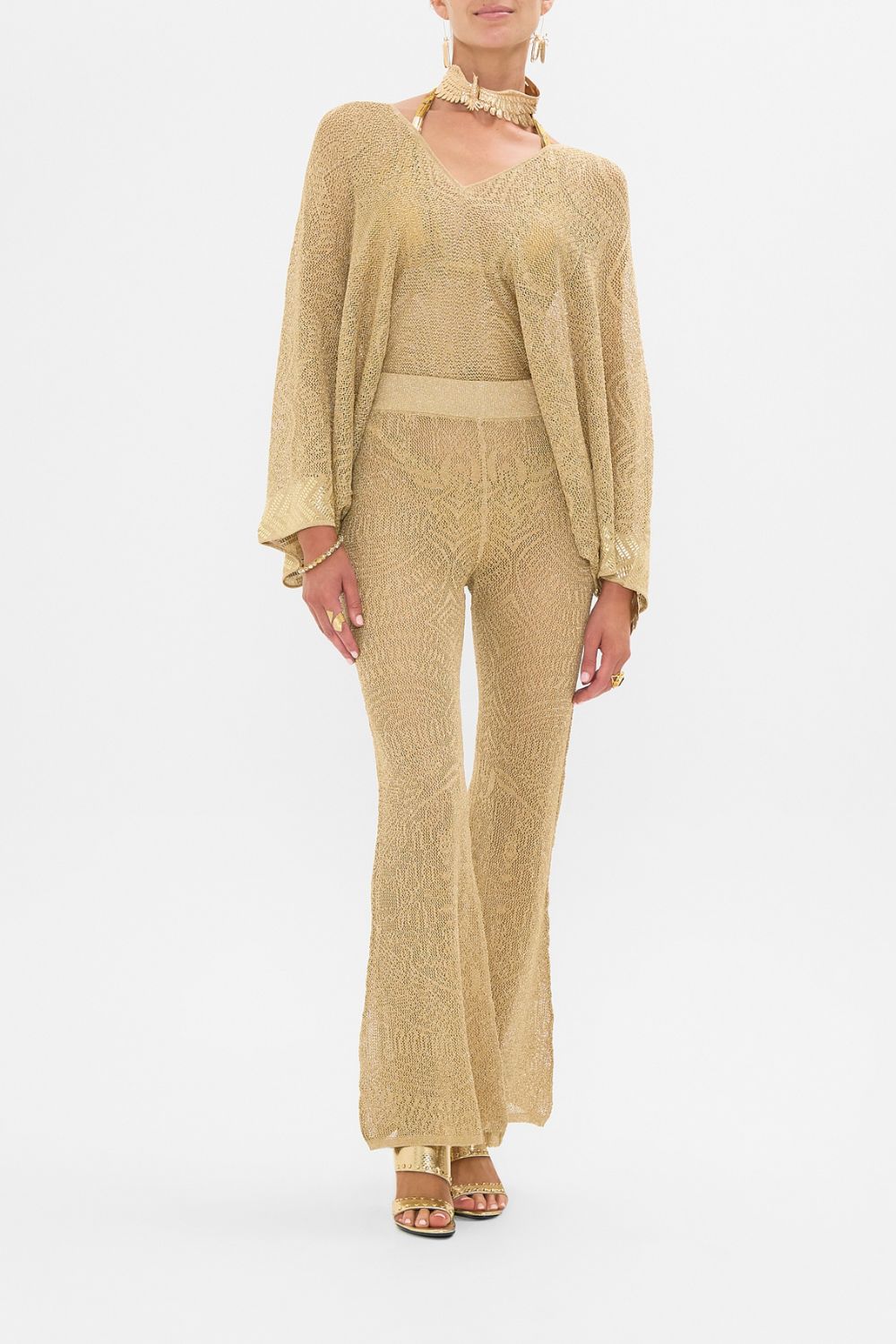 CAMILLA Gold Pointelle Knit Pant in Valley of the Kings Print