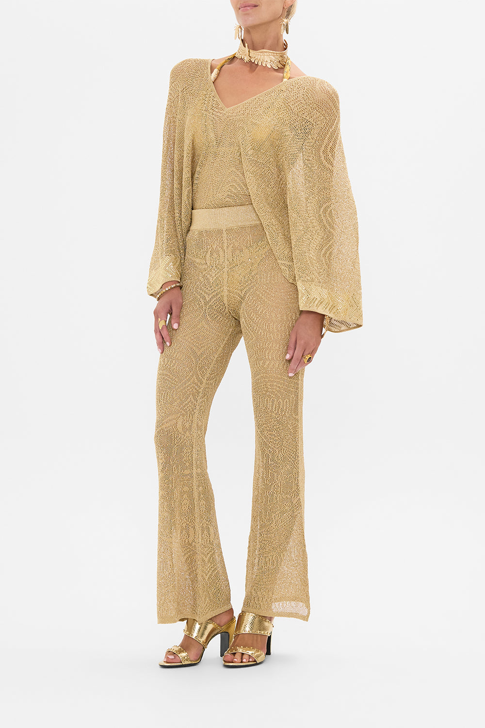CAMILLA Gold Pointelle Knit Pant in Valley of the Kings Print
