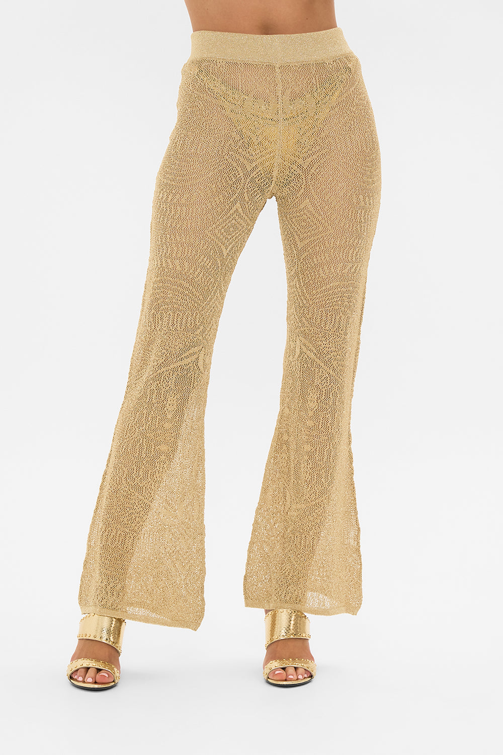 CAMILLA Gold Pointelle Knit Pant in Valley of the Kings Print