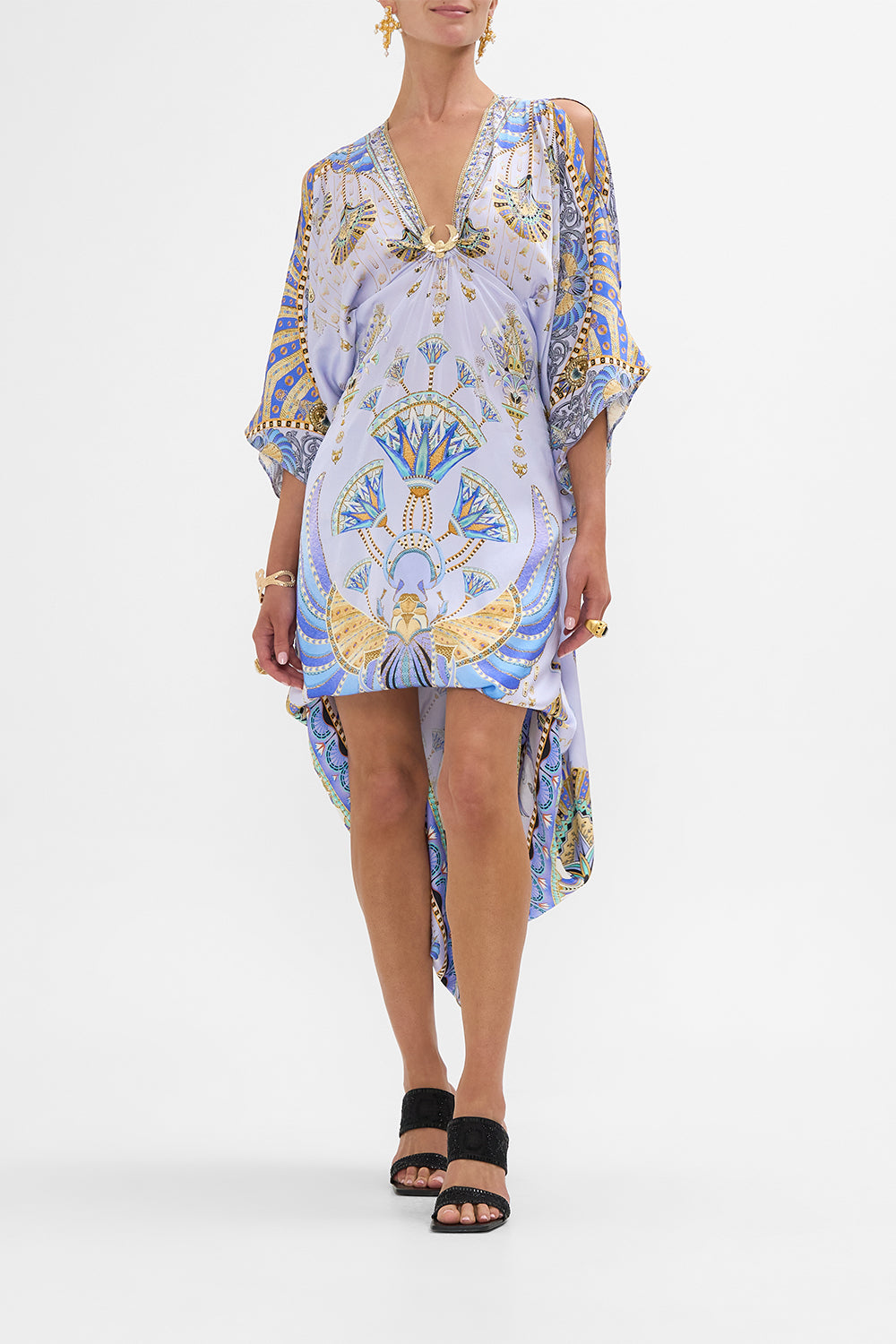 CAMILLA Lilac Split Sleeve Kaftan with Hardware in Under Scarab Skies print