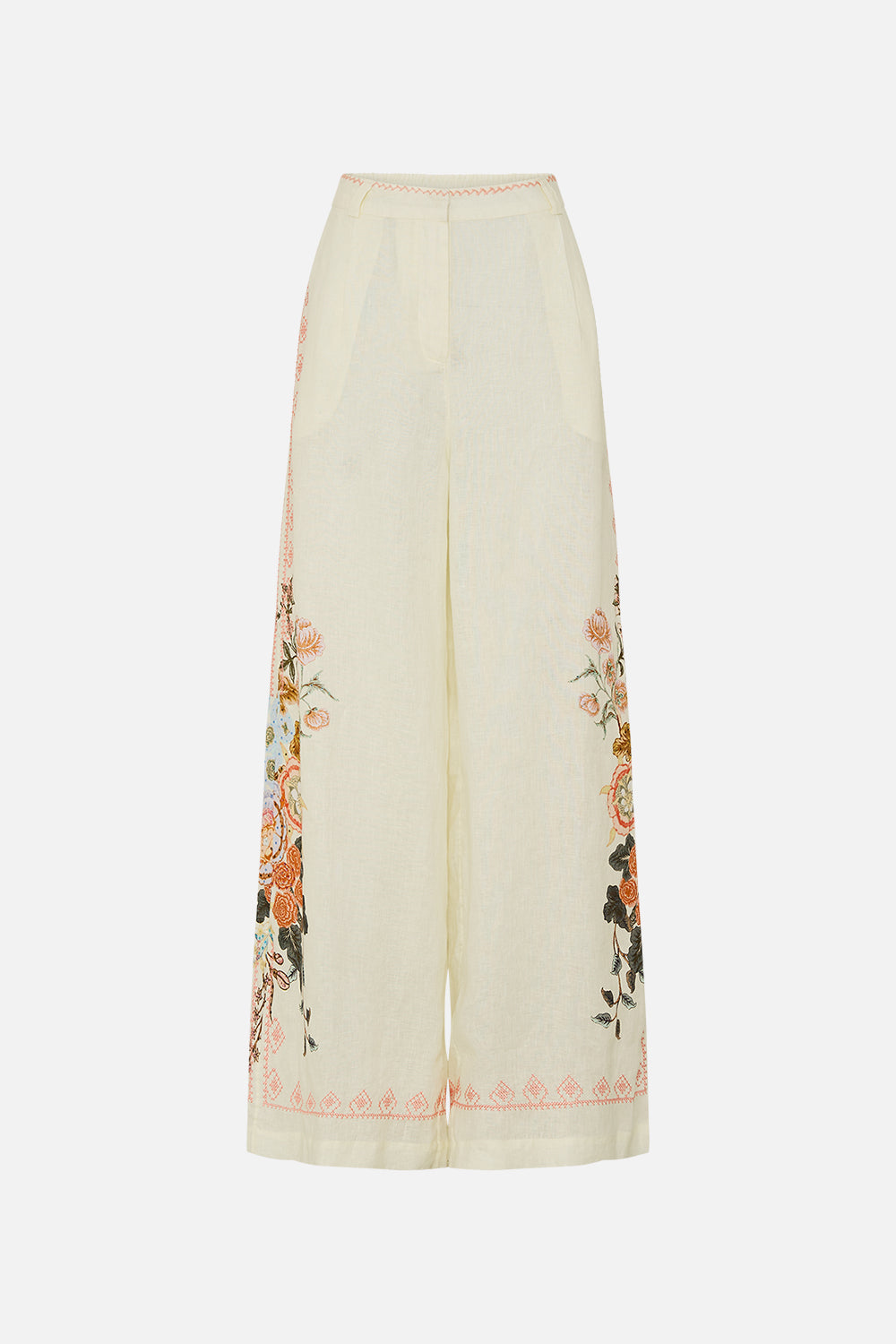 CAMILLA Embroidered Wide Leg Waisted Pant in Honour of Heirlooms print