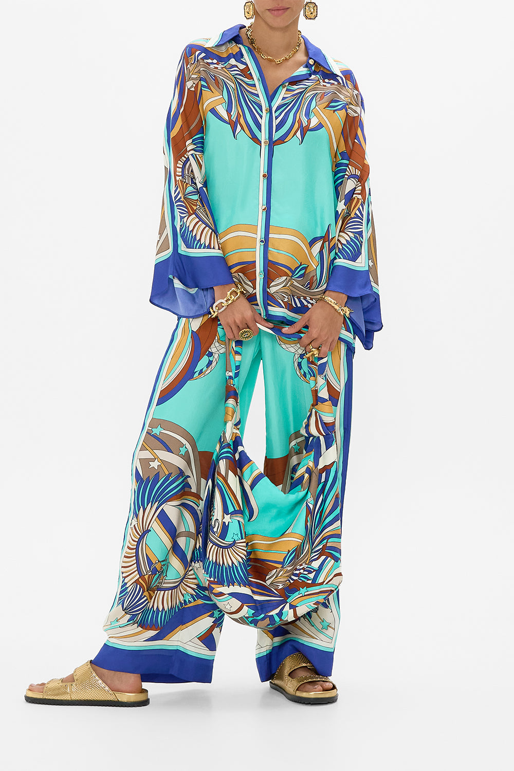 CAMILLA Wide Sleeve Blouse in Oasis Oracle print.