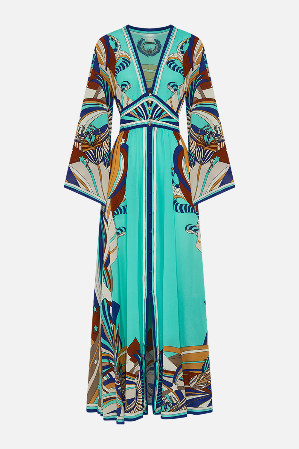 CAMILLA Kimono Sleeve Dress With Shirring Detail in Oasis Oracle.