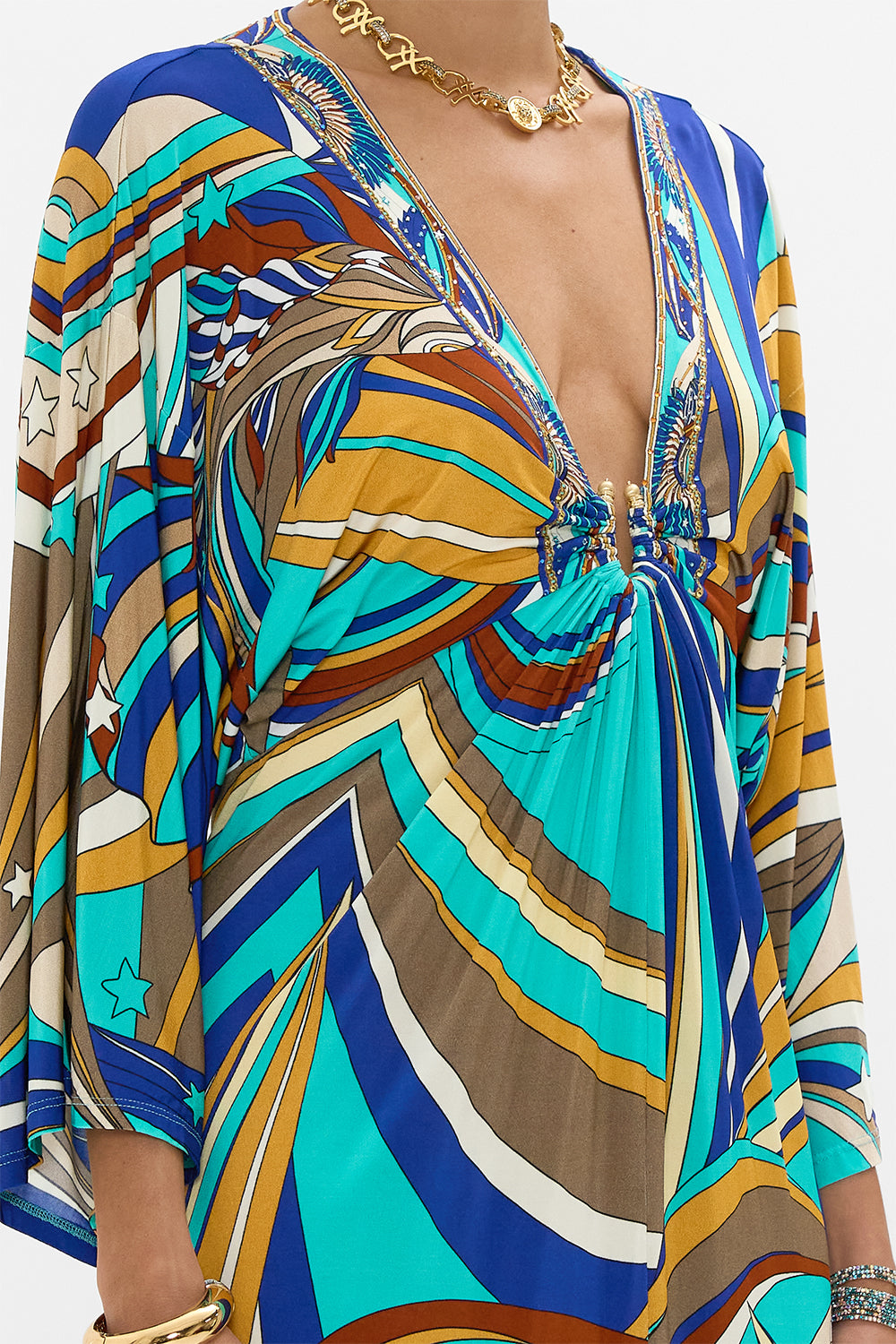 CAMILLA Draped Jersey Dress With Hardware in Oasis Oracles print.