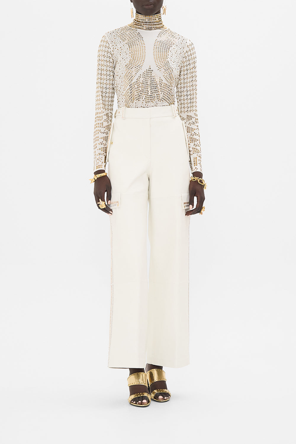 CAMILLA Hotfix Turtle Neck with Buttons in Valley of the Queens print