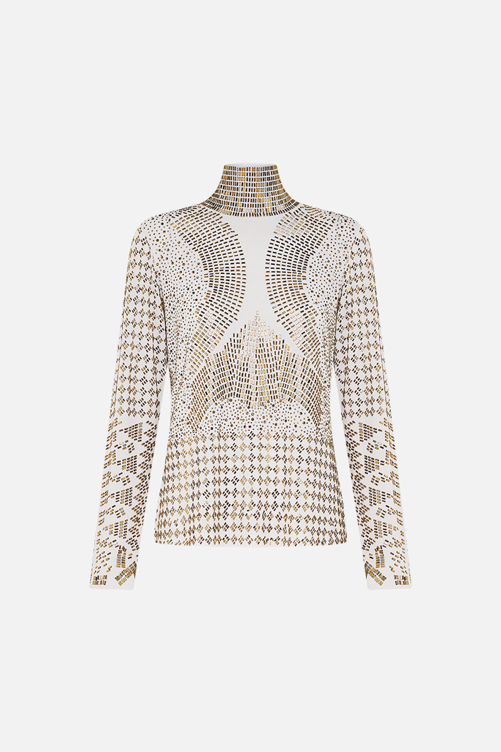 CAMILLA Hotfix Turtle Neck with Buttons in Valley of the Queens print