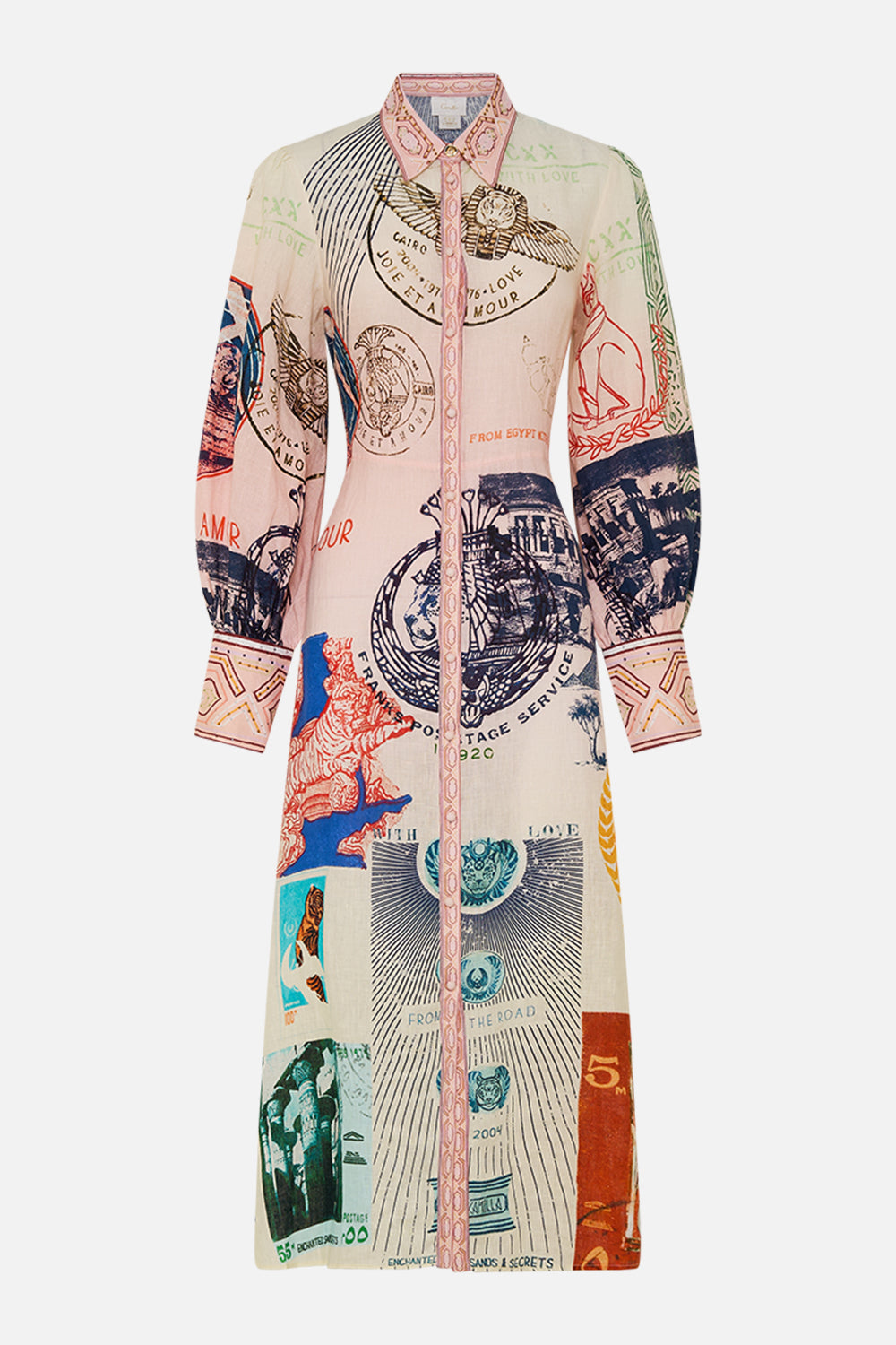 CAMILLA waisted tie shirt dress in Haute Passport print