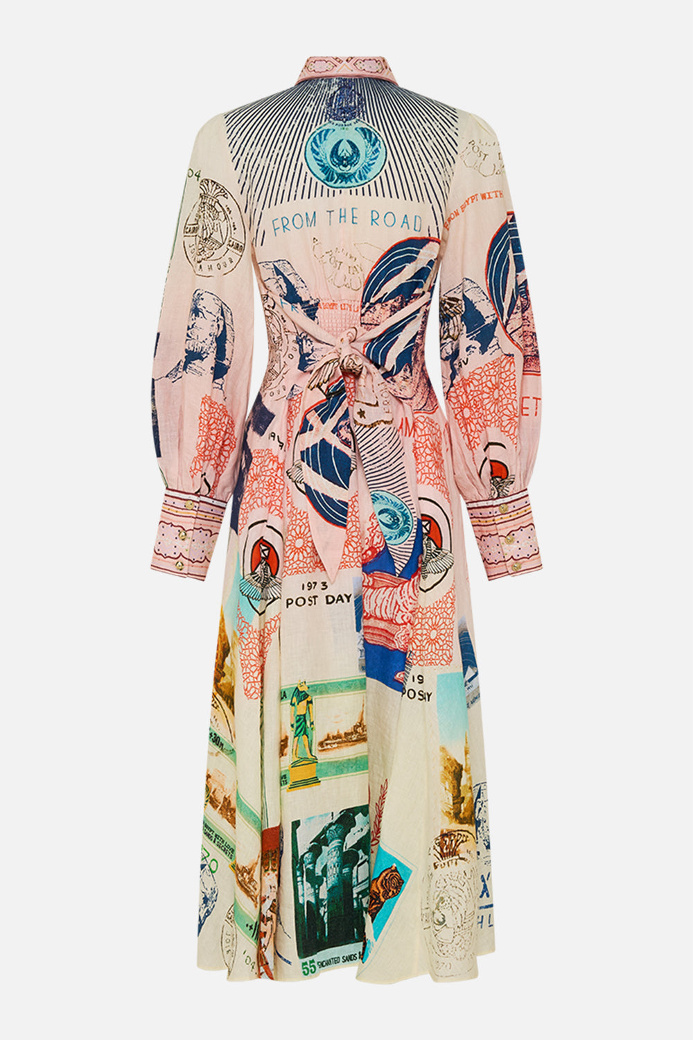 CAMILLA waisted tie shirt dress in Haute Passport print