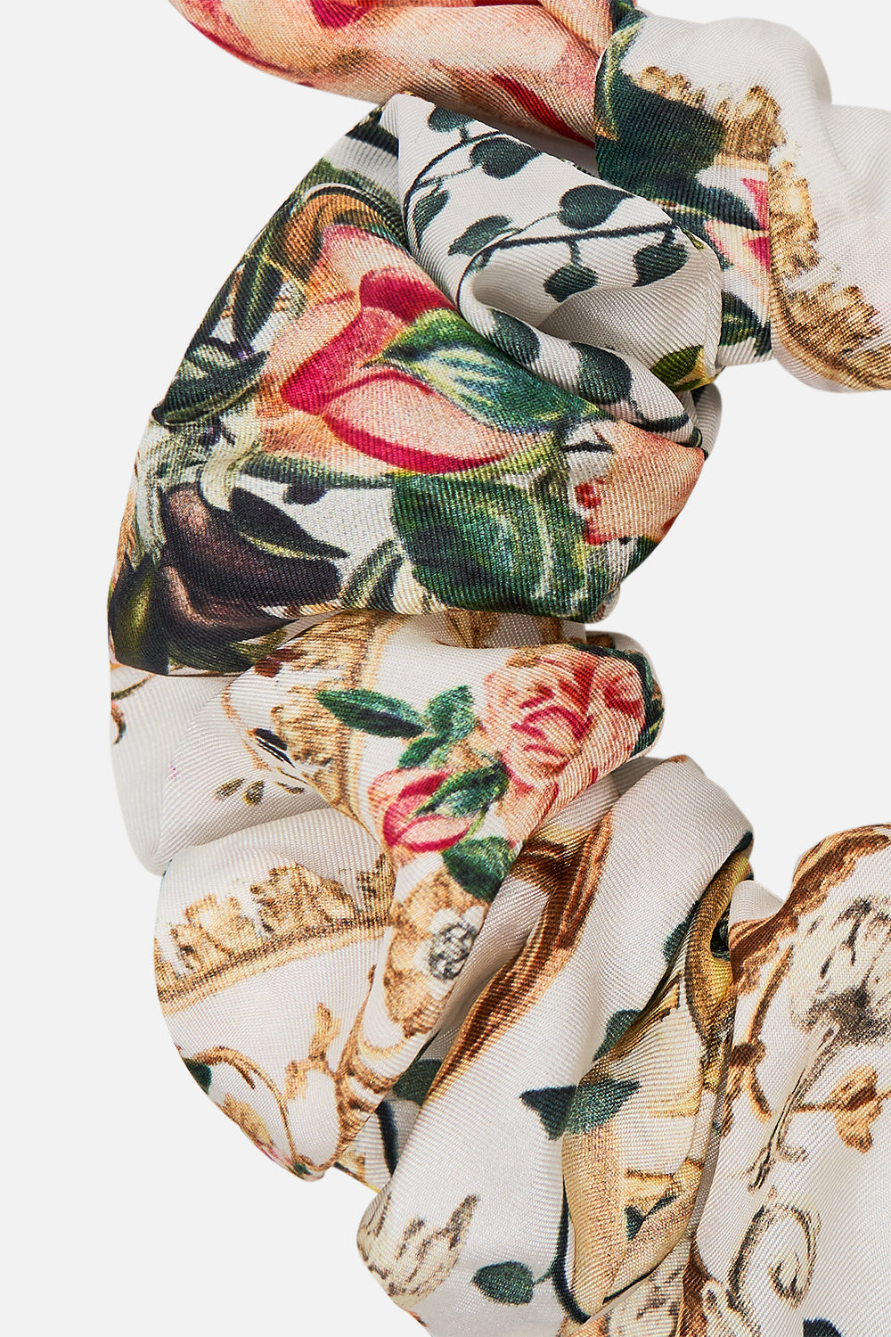 CAMILLA silk scrunchie in Reniassance Romance print