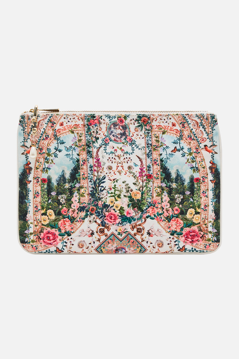 CAMILLA floral print clutch in Renaissance Romance print