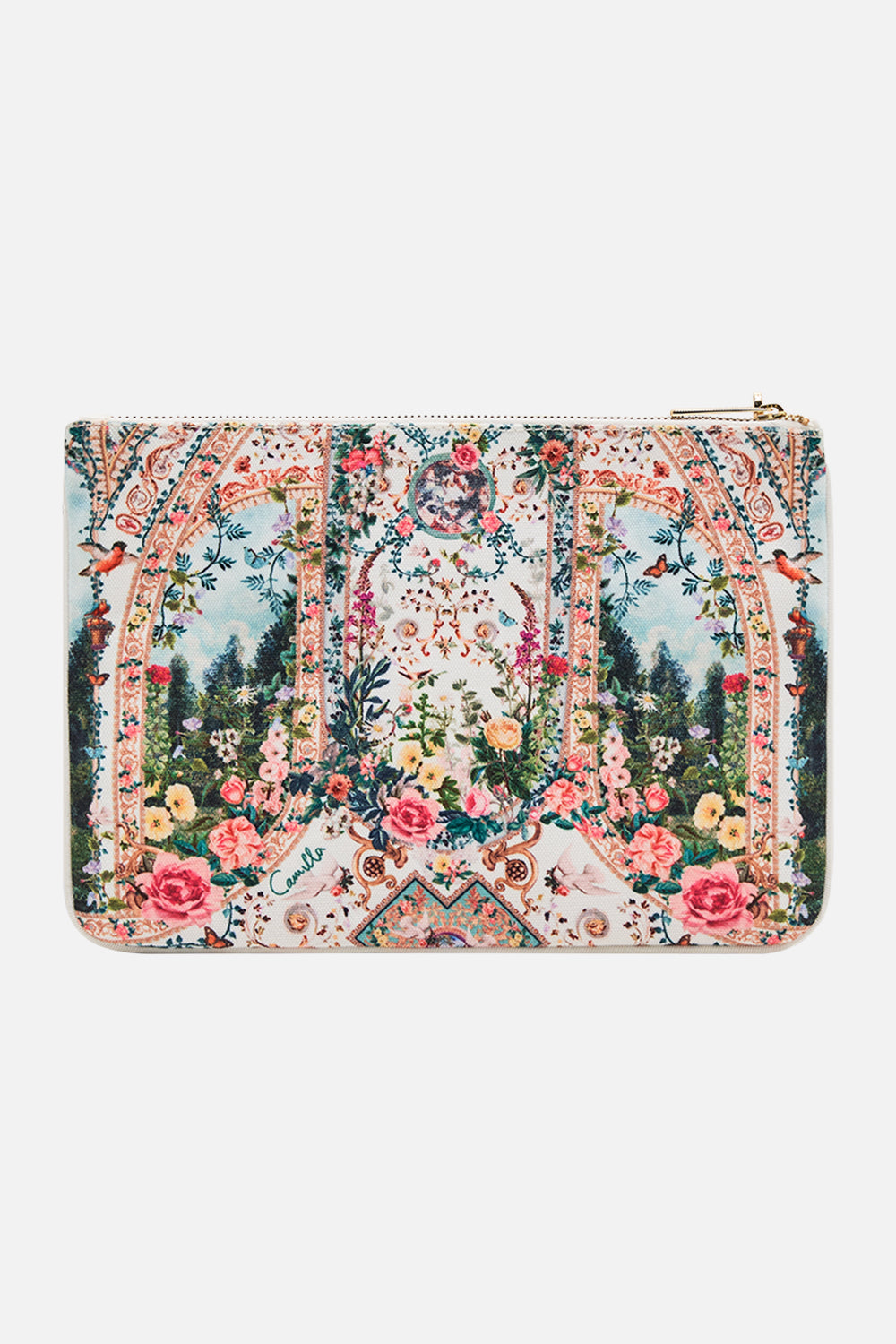 CAMILLA floral print clutch in Renaissance Romance print