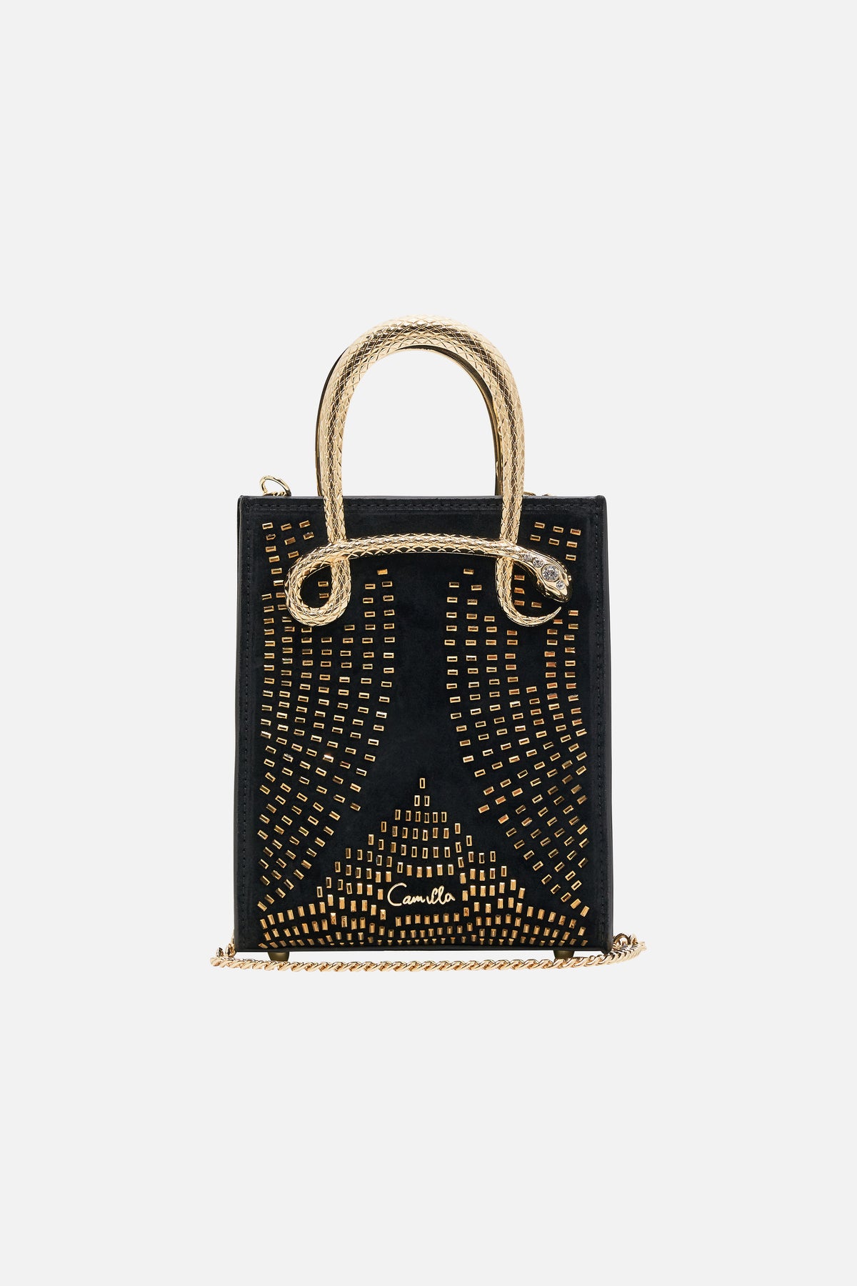 CAMILLA Mini North South Tote in Solid Black print.