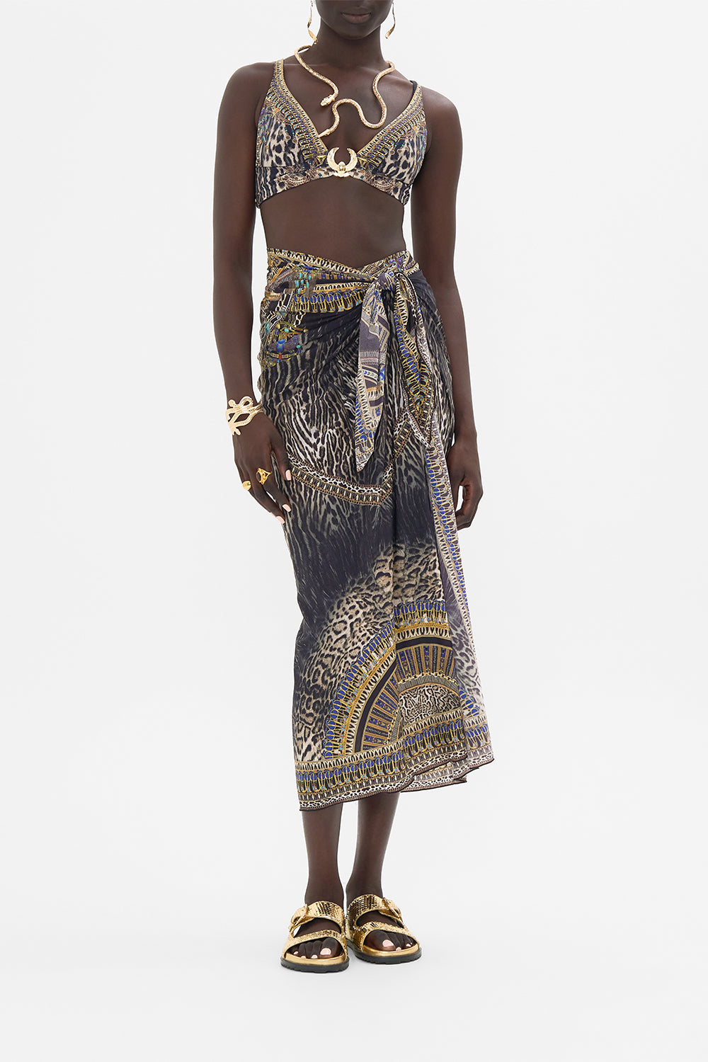 CAMILLA Long Sarong in Cat Worship print.