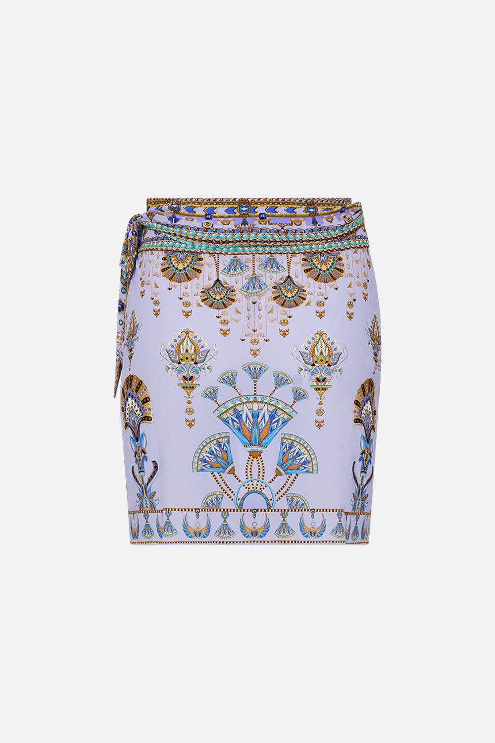 CAMILLA Lilac Short Draped Sarong in Under Scarab Skies print