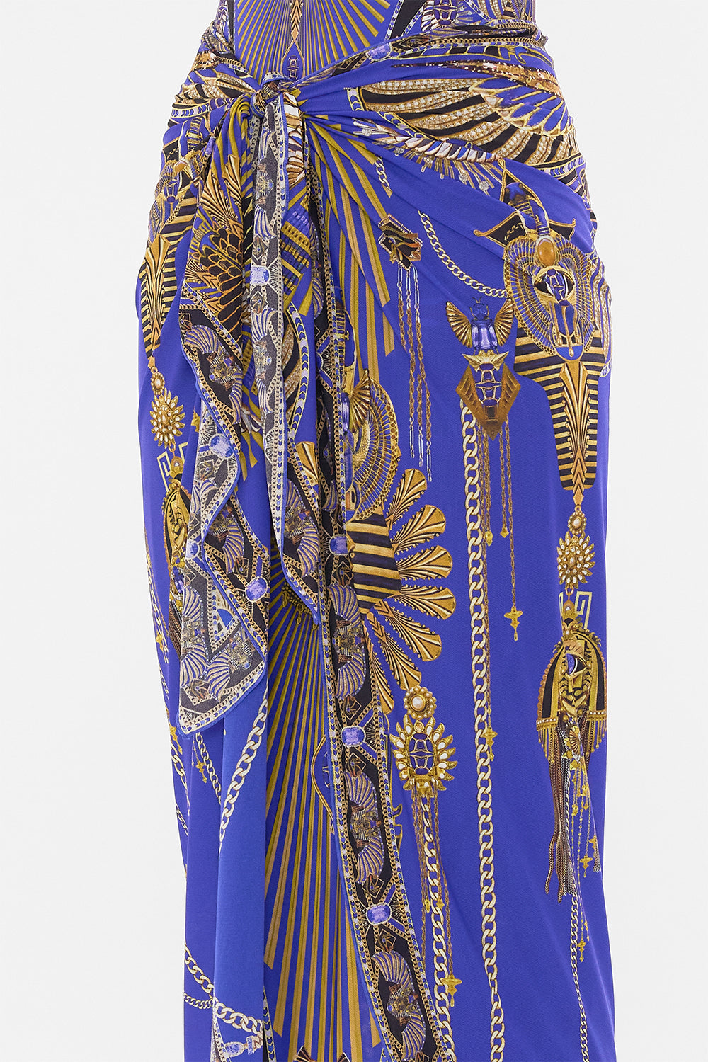 CAMILLA Layered Long Sarong With Front Tie in My Fair Pharaoh print.