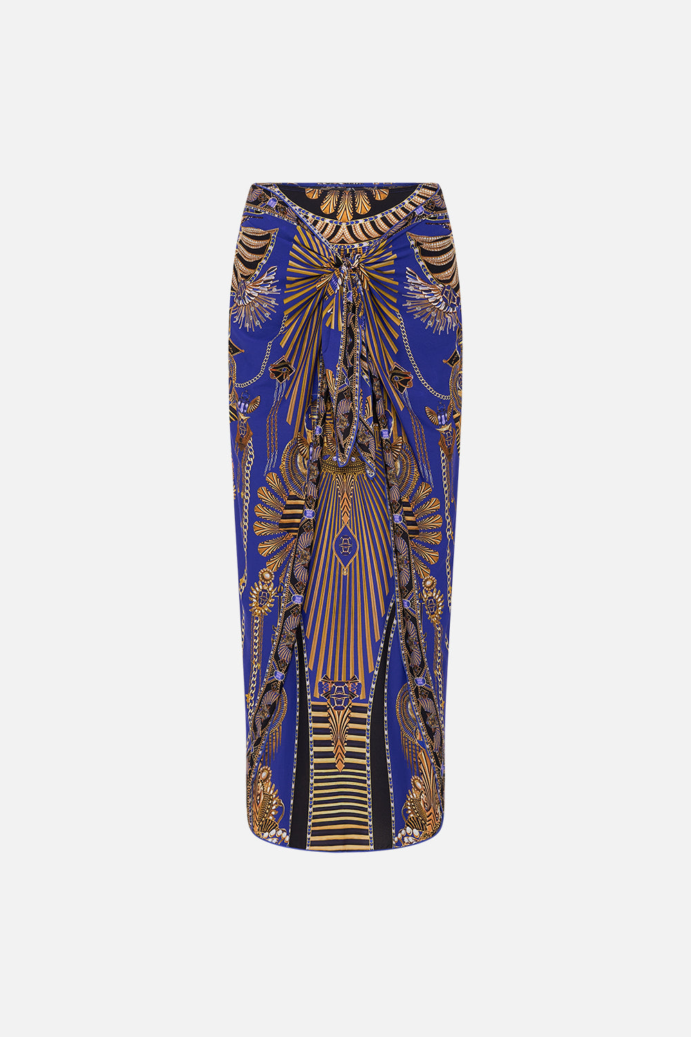 CAMILLA Layered Long Sarong With Front Tie in My Fair Pharaoh print.