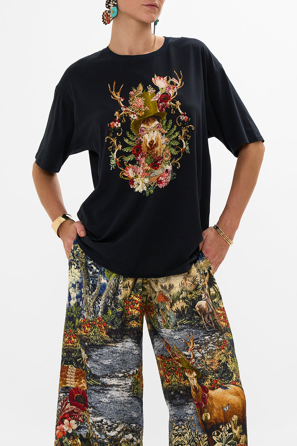 CAMILLA Floral Oversized Band Tee in Tapestry Totems