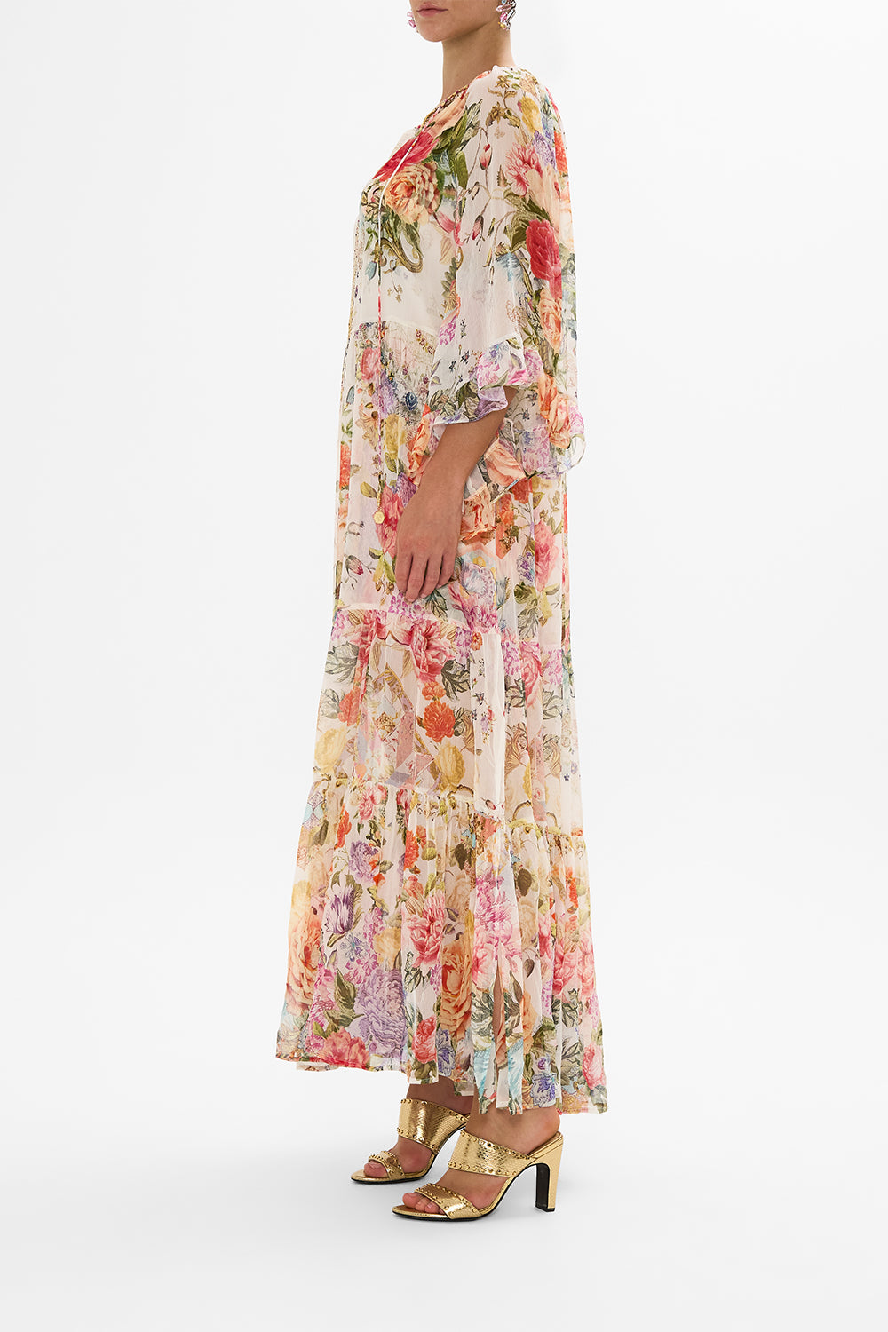 CAMILLA Floral Wide Sleeve Gathered Dress in Sew Yesterday print