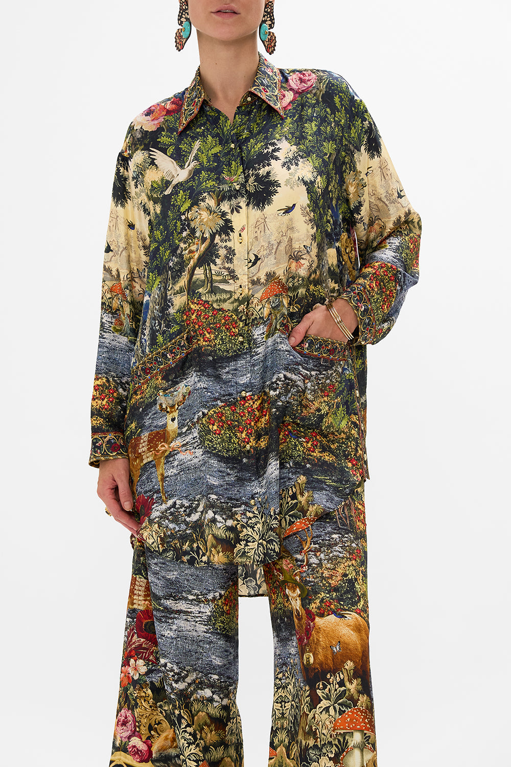 CAMILLA Floral Shirt Tunic with Pockets in Tapestry Totems