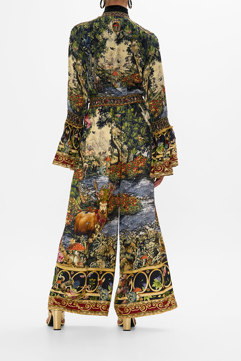 ELASTIC SLEEVE TIE FRONT BLOUSE TAPESTRY TOTEMS